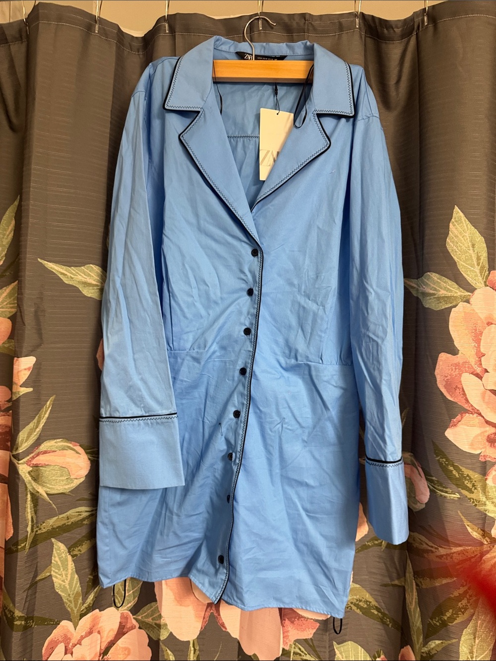 Zara Light Blue Long Sleeve Button-Front Dress